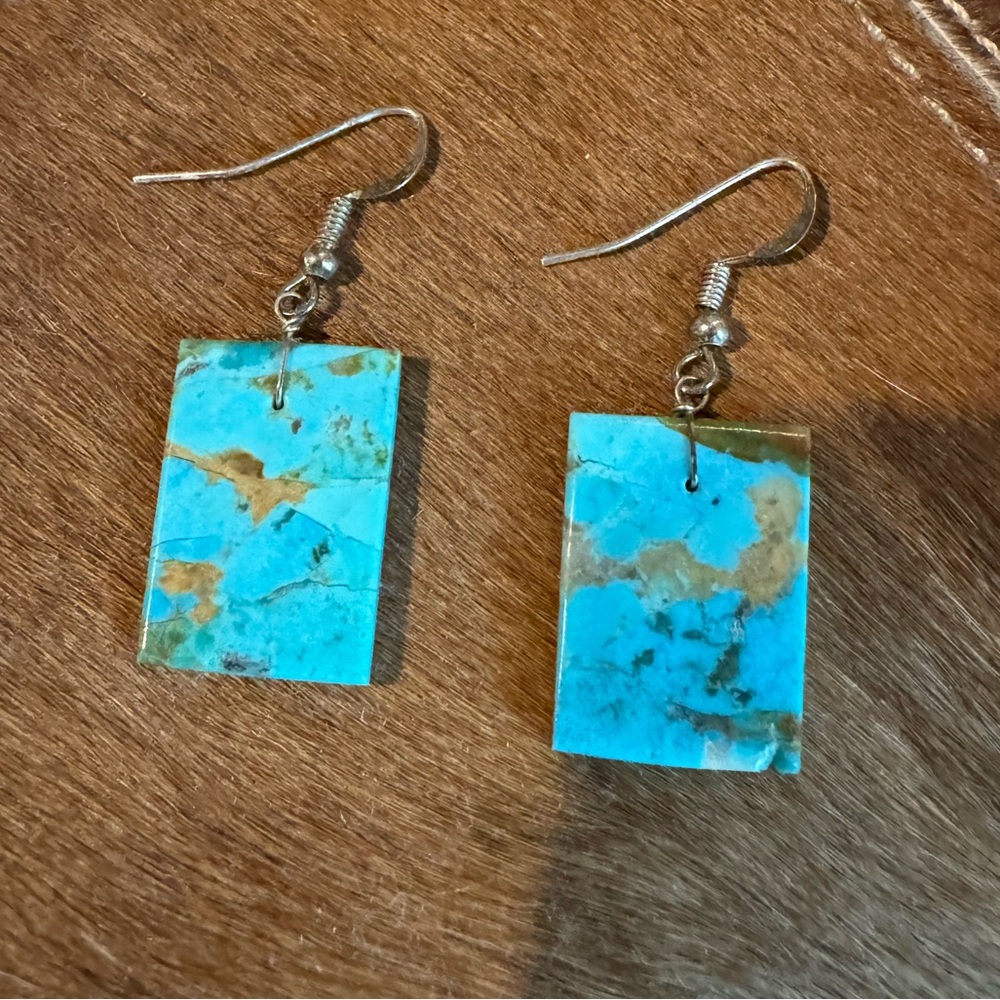 Genuine Turquoise Slab Earrings